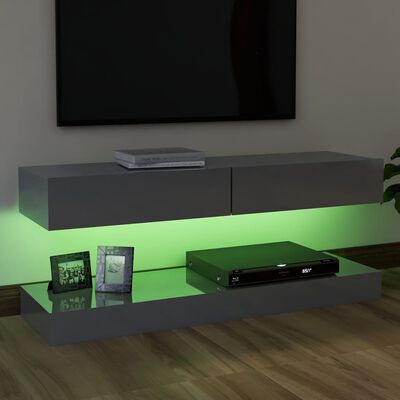 vidaXL Meuble TV avec lumières LED gris brillant 120x35 cm