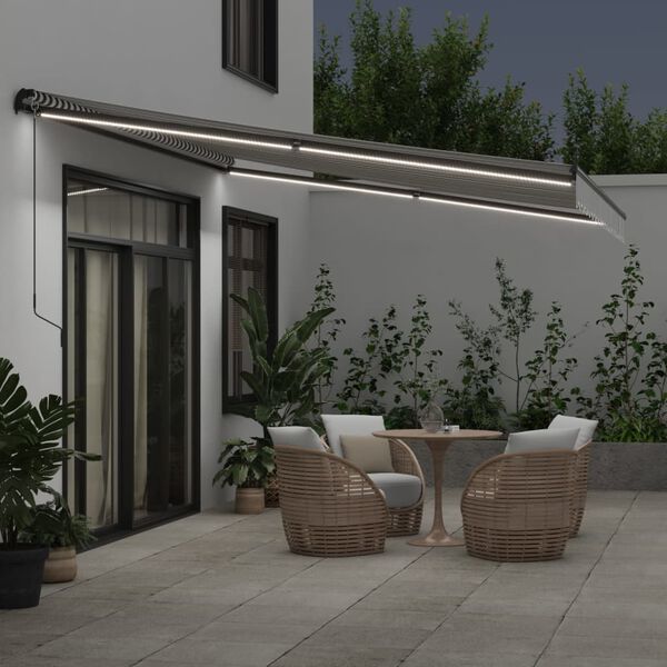 vidaXL Auvent manuel r&eacute;tractable avec LED anthracite blanc 450x350 cm