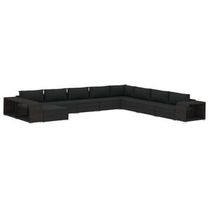 vidaXL Salon de jardin 11 pcs avec coussins R&eacute;sine tress&eacute;e Noir