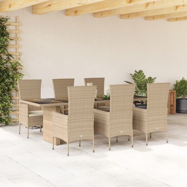 vidaXL Ensemble &agrave; manger de jardin et coussins 9 pcs beige Poly rotin