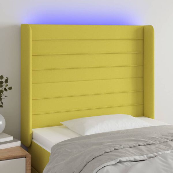 vidaXL T&ecirc;te de lit &agrave; LED Vert 93x16x118/128 cm Tissu