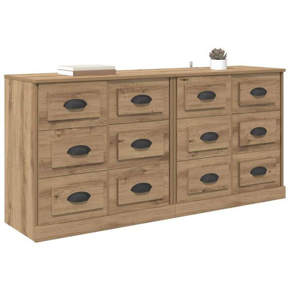vidaXL Buffets avec tiroir 2 pcs Ch&ecirc;ne artisanal 70 x 35,5 x 67,5 cm