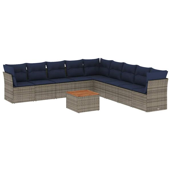 vidaXL Salon de jardin 10 pcs avec coussins gris r&eacute;sine tress&eacute;e