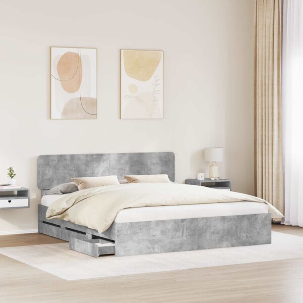 vidaXL Cadre de lit Gris B&eacute;ton 180 x 200 cm Bois d&rsquo;ing&eacute;nierie