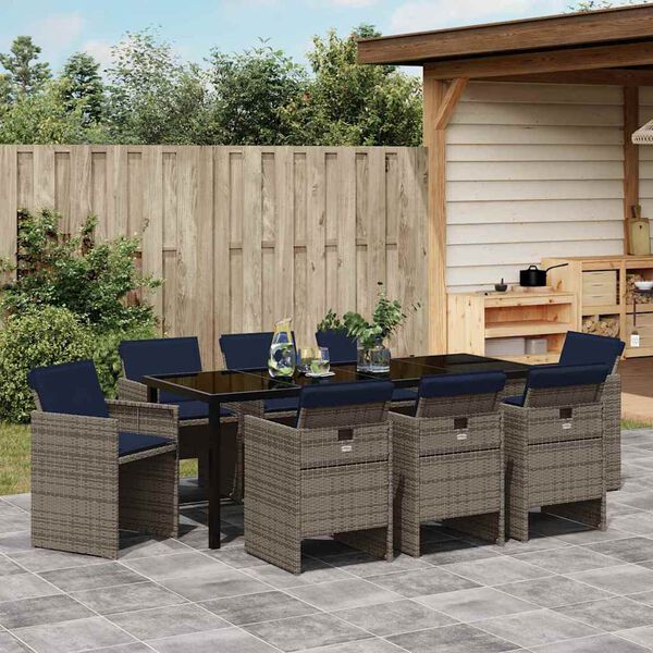 vidaXL Ensemble de salle &agrave; manger pour jardin 9 pcs Gris polyrotin