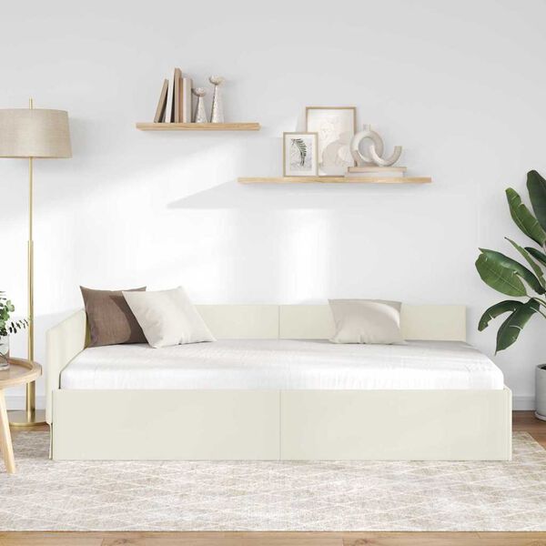vidaXL Cadre de lit d'angle avec t&ecirc;te de lit Cr&egrave;me 100 cm x 200 cm