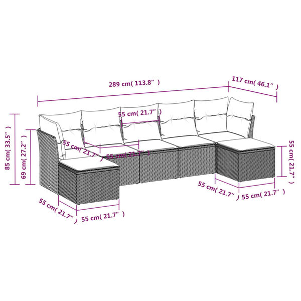 vidaXL Salon de jardin 7 pcs avec coussins noir r&eacute;sine tress&eacute;e