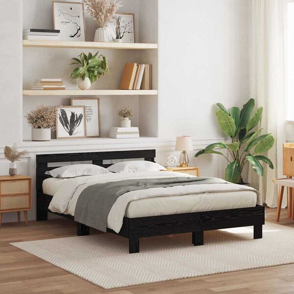 vidaXL Cadre de lit avec LED Ch&ecirc;ne noir 140 x 200 cm Bois d'ing&eacute;nierie