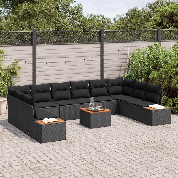 vidaXL Ensemble de canap&eacute; de jardin avec coussin 10 pcs Noir Polyrotin