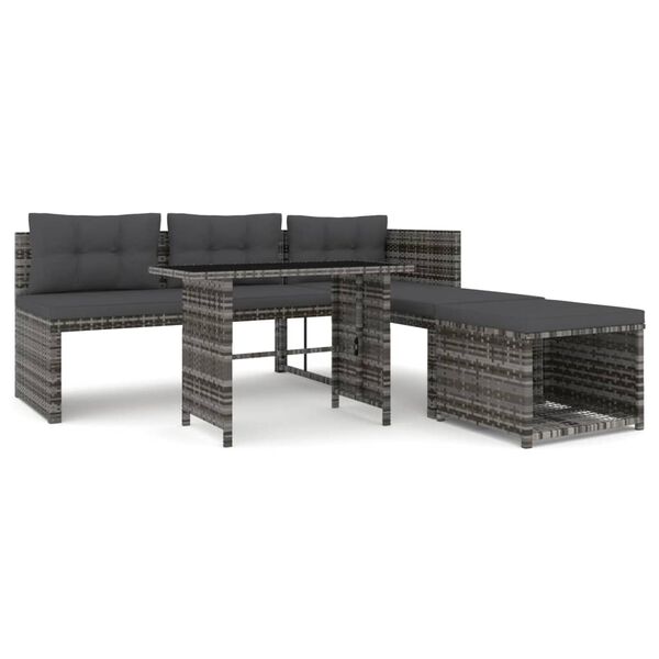 vidaXL Ensemble &agrave; manger de jardin 4pcs coussins Gris R&eacute;sine tress&eacute;e