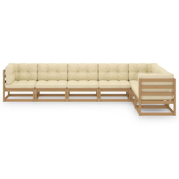 vidaXL Salon de jardin 7 pcs avec coussins Marron miel Bois de pin