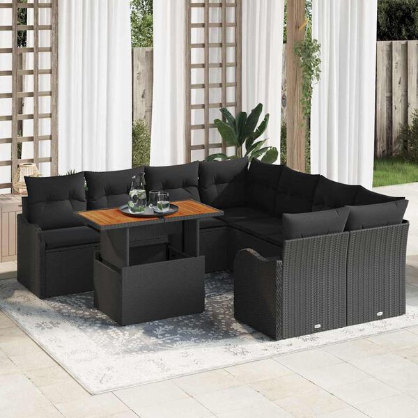 vidaXL Ensemble de canap&eacute; de jardin avec coussin 7 pcs Noir
