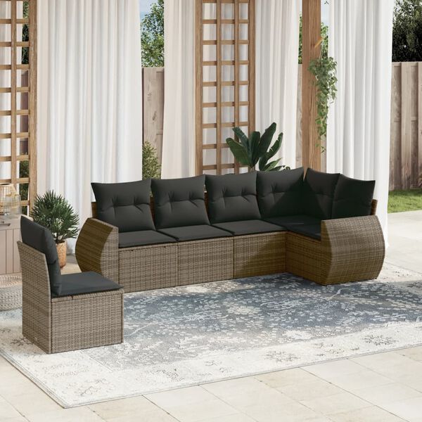 vidaXL Salon de jardin 6 pcs avec coussins gris r&eacute;sine tress&eacute;e