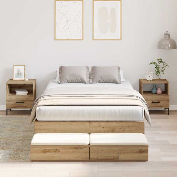 vidaXL Cadre de lit avec rangement avec tiroir Ch&ecirc;ne artisanal 120 cm