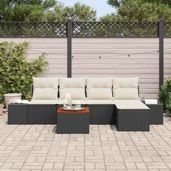 vidaXL Ensemble de canap&eacute; de jardin 6 pcs Noir et Cr&egrave;me polyrotin