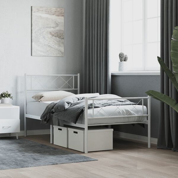 vidaXL Cadre de lit m&eacute;tal sans matelas avec pied de lit blanc 90x200cm