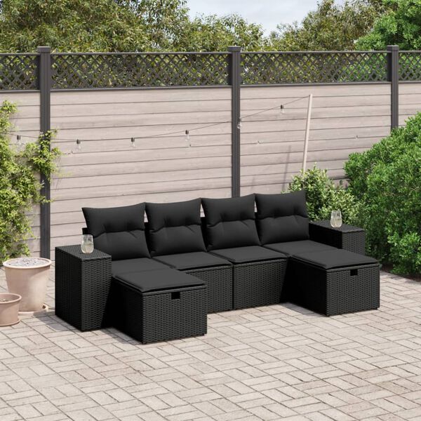 vidaXL Salon de jardin 6 pcs avec coussins noir r&eacute;sine tress&eacute;e