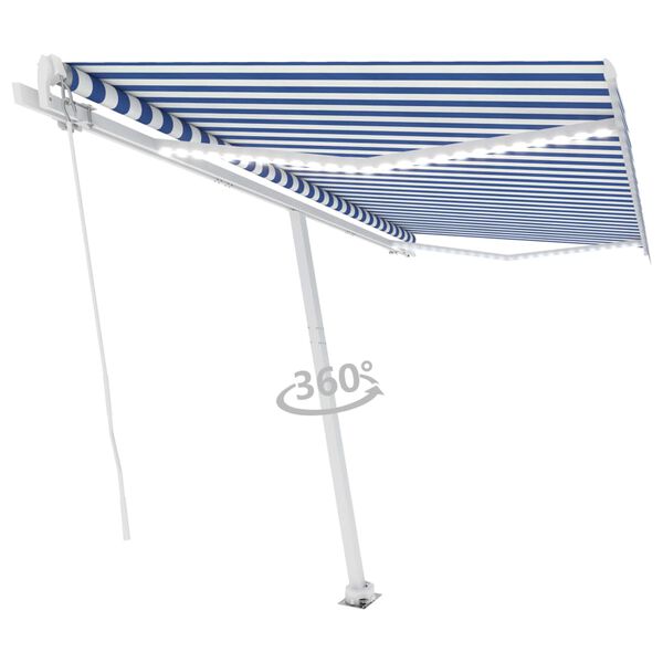 vidaXL Auvent manuel r&eacute;tractable avec LED 450x300 cm Bleu et blanc