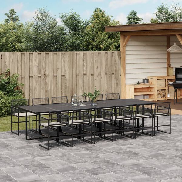 vidaXL Ensemble &agrave; manger de jardin 13 pcs coussins noir r&eacute;sine tress&eacute;e