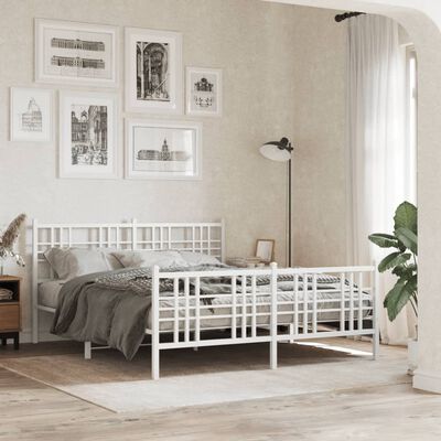 vidaXL Cadre de lit métal sans matelas et pied de lit blanc 150x200 cm