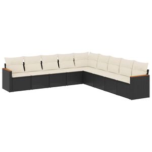 vidaXL Salon de jardin 9 pcs avec coussins noir r&eacute;sine tress&eacute;e