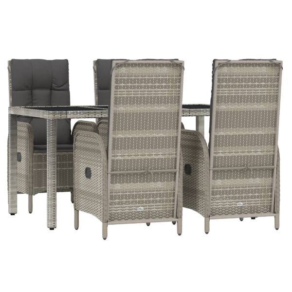 vidaXL Ensemble &agrave; manger de jardin 5 pcs coussins gris r&eacute;sine tress&eacute;e