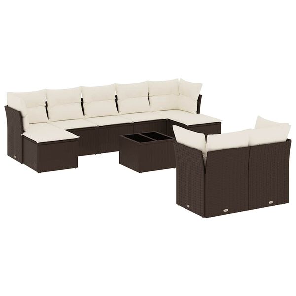 vidaXL Salon de jardin 10 pcs avec coussins marron r&eacute;sine tress&eacute;e