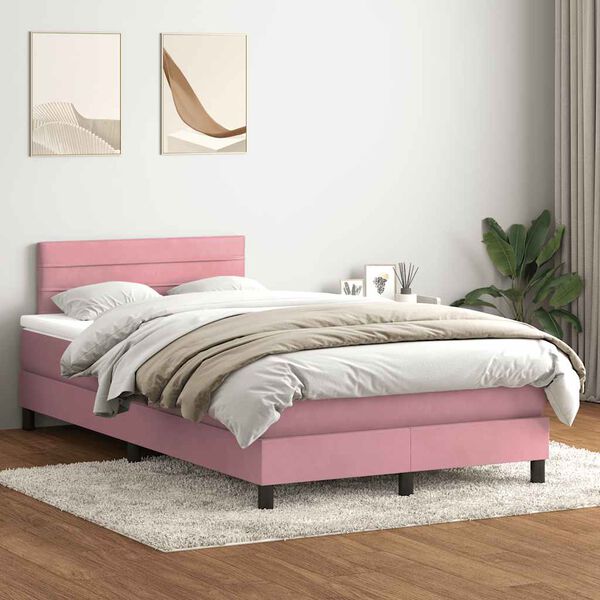 vidaXL Sommier &agrave; lattes de lit avec matelas rose 120x220 cm velours