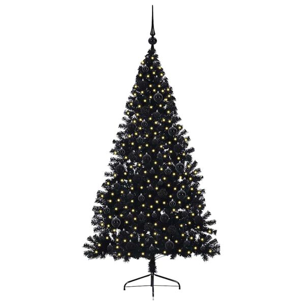 vidaXL Sapin de No&euml;l artificiel pr&eacute;-&eacute;clair&eacute; Noir 180 cm PVC