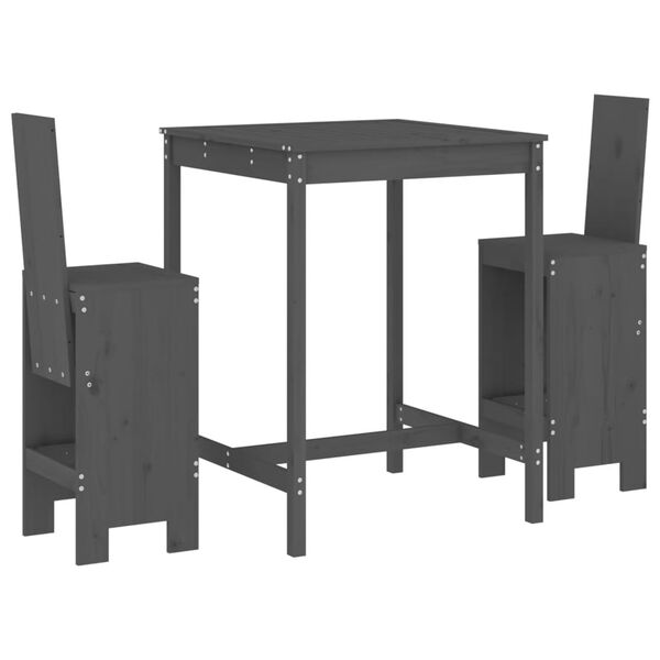 vidaXL Ensemble de bar de jardin 3 pcs gris bois de pin massif