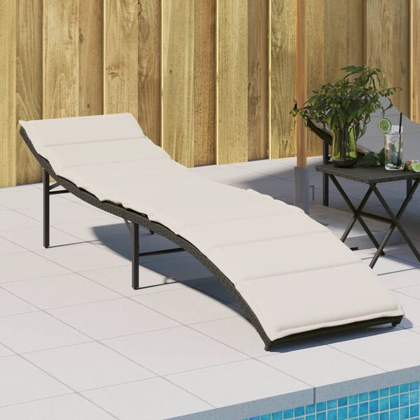 vidaXL Chaise longue avec coussin noir 55x199x50 cm r&eacute;sine tress&eacute;e