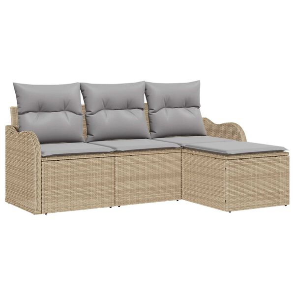 vidaXL Ensemble de canap&eacute; de jardin avec coussin 4 pcs Beige polyrotin