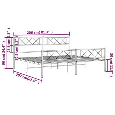 vidaXL Cadre de lit métal sans matelas avec pied de lit noir 200x200cm