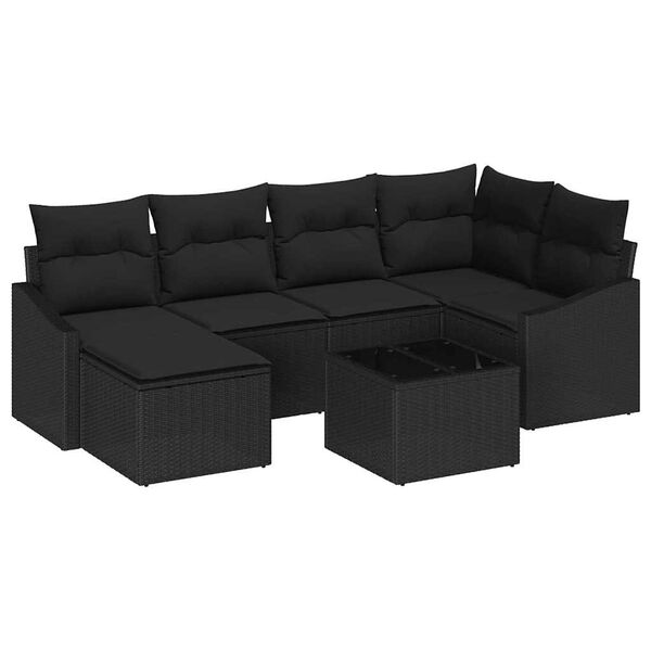 vidaXL Ensemble de canapé de jardin 7 pcs Noir Poly rotin