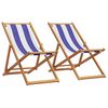 vidaXL Chaises de plage pliantes lot de 2 bleu blanc tissu bois massif