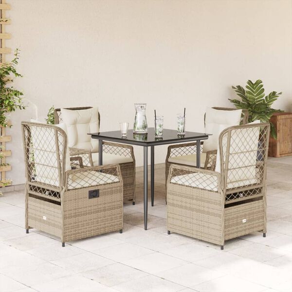 vidaXL Ensemble &agrave; manger de jardin avec coussins 5pcs Beige poly rotin