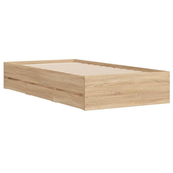 vidaXL Cadre de lit avec tiroirs sans matelas ch&ecirc;ne sonoma 75x190 cm