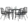 vidaXL Ensemble &agrave; manger de jardin et coussins 5 pcs noir rotin verre