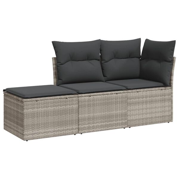 vidaXL Salon de jardin avec coussins 3 pcs gris clair résine tressée