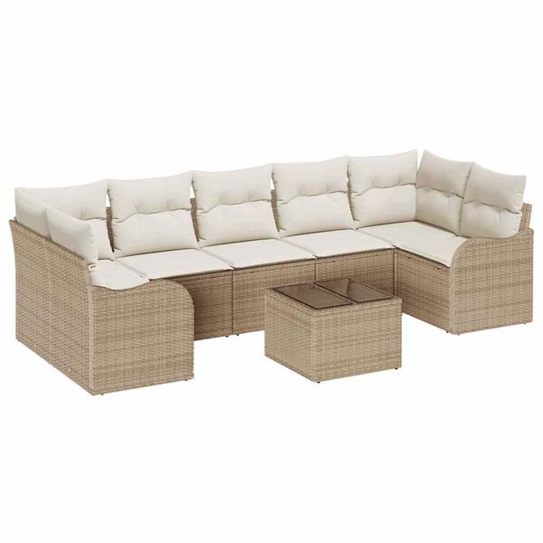 vidaXL Ensemble de canap&eacute; de jardin avec coussin 8 pcs Beige et cr&egrave;me