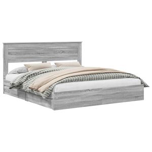 vidaXL Lit de Rangement Gris Sonoma 200 x 200 cm Bois d'ing&eacute;nierie