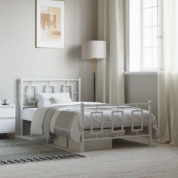 vidaXL Cadre de lit m&eacute;tal sans matelas et pied de lit blanc 100x200 cm