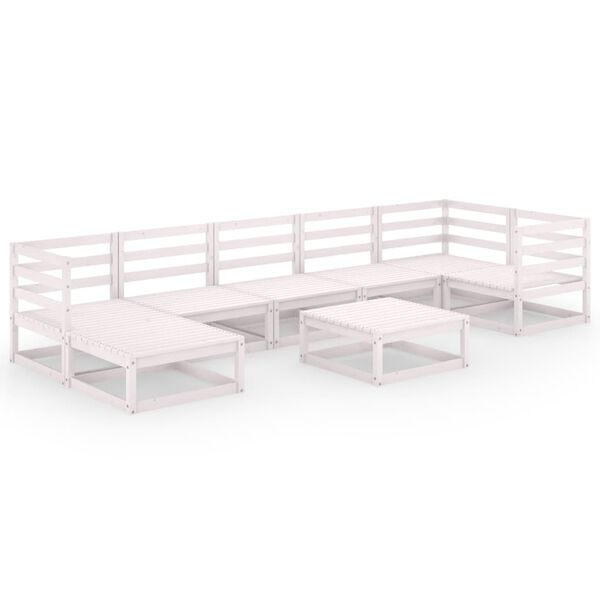 vidaXL Salon de jardin 8 pcs blanc bois de pin massif