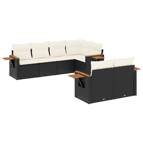 vidaXL Salon de jardin 7 pcs avec coussins noir r&eacute;sine tress&eacute;e