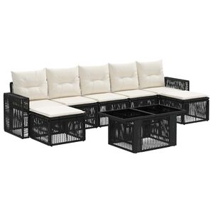 vidaXL Ensemble de canap&eacute; de jardin 8 pc Noir et blanc cr&egrave;me polyrotin