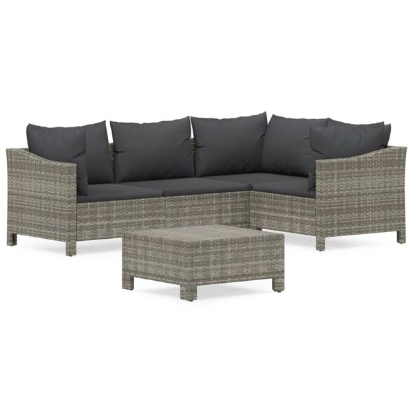 vidaXL Salon de jardin 5 pcs avec coussins Gris Résine tressée