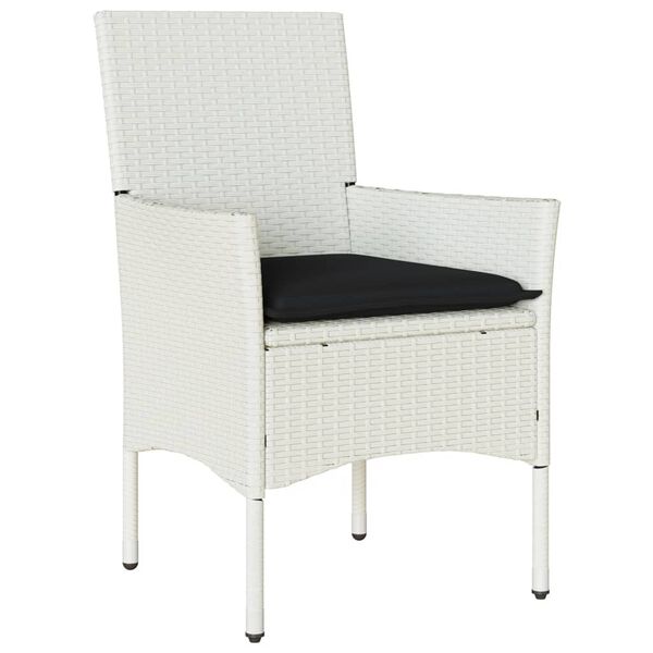 vidaXL Ensemble &agrave; manger de jardin et coussins 5 pcs blanc rotin verre
