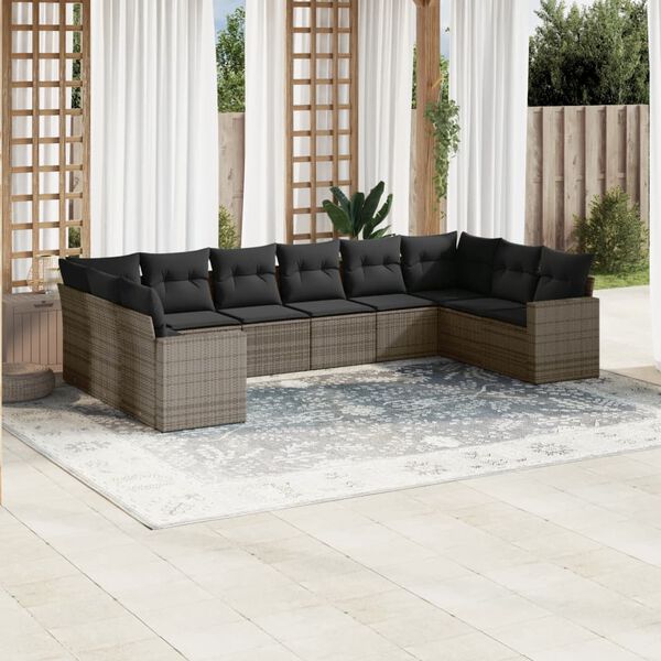 vidaXL Salon de jardin avec coussins 10 pcs gris r&eacute;sine tress&eacute;e