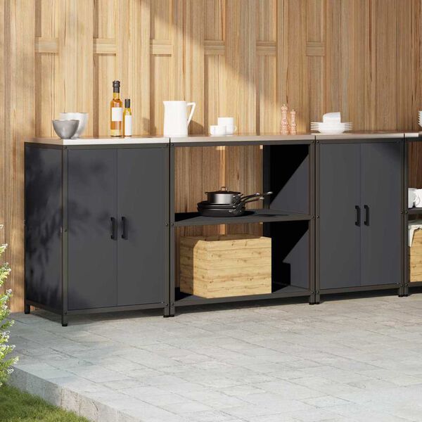 vidaXL Ensemble de rangement cuisine avec &eacute;tag&egrave;re 3 pcs Anthracite