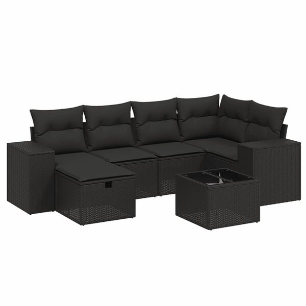 vidaXL Salon de jardin 7 pcs avec coussins noir r&eacute;sine tress&eacute;e